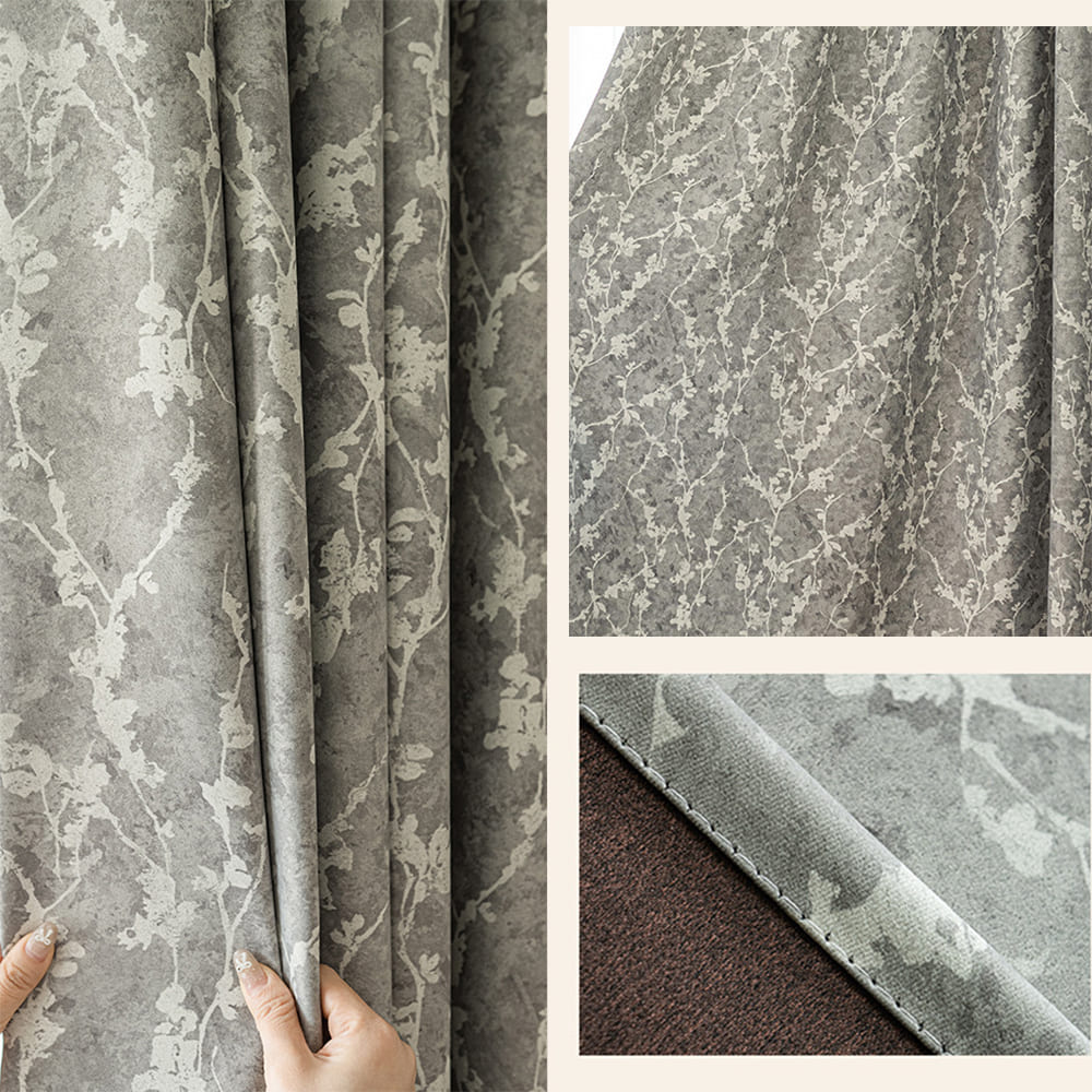 Cozy Living Soft Taupe Printed Subtle Blossom & Vine Curtain