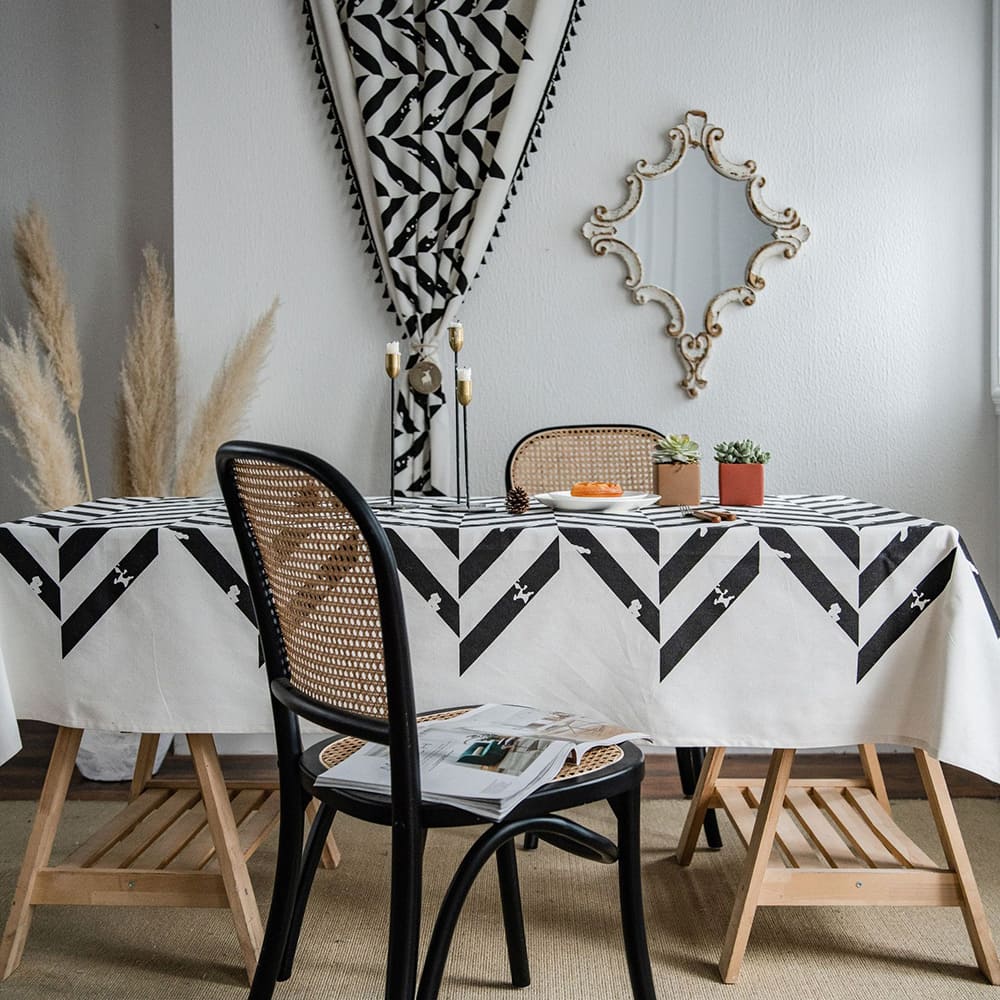 Bold Black White Geometric Zigzag  Curtain - Tasseled Artistic Window Drape for Accent Walls