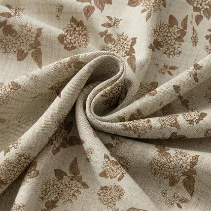 Vintage Brown Natural Linen Hydrangea Print Curtains