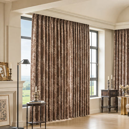 Warm Taupe French Country Antique Floral Curtain Panels