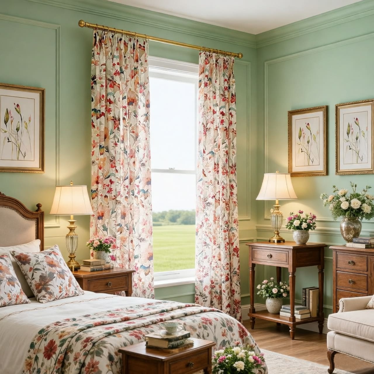 Rideaux à fleurs brillantes, chanson d'été, pour salon, 2 panneaux