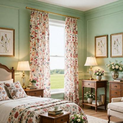 Rideaux à fleurs brillantes, chanson d'été, pour salon, 2 panneaux