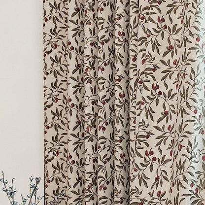 Olive Green Leaf & Red Berry Cream Base Curtains