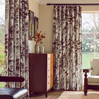 Elegant Neutral Chocolate Brown Forest Silhouette Curtains