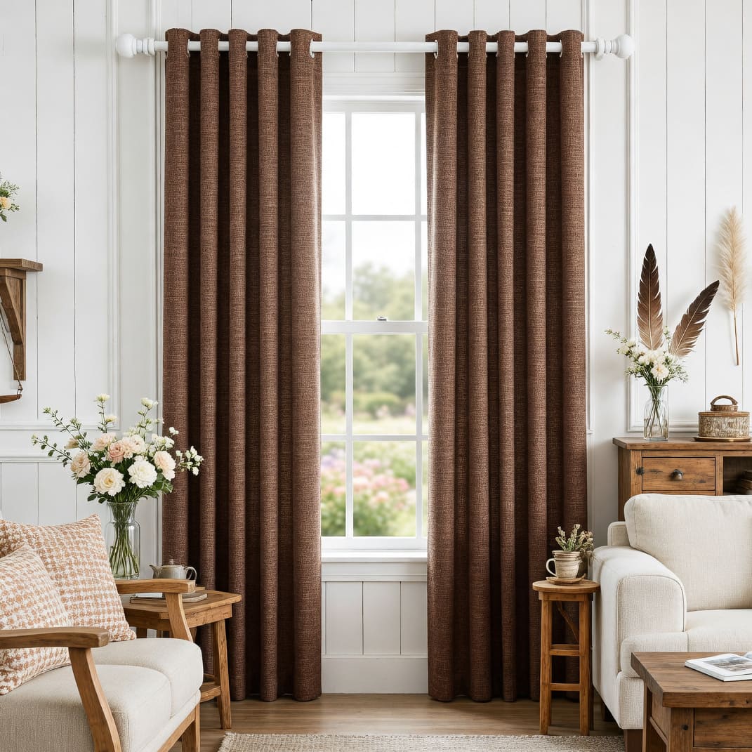 Solid Brown Curtains Grommet Top Drapes for Bedroom Set of 2 Panels