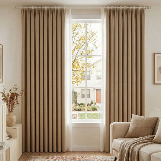 Camel Brown Cat Scratch Resistant Curtains Non-Toxic Formaldehyde Free Fabric for Kid & Pet Households