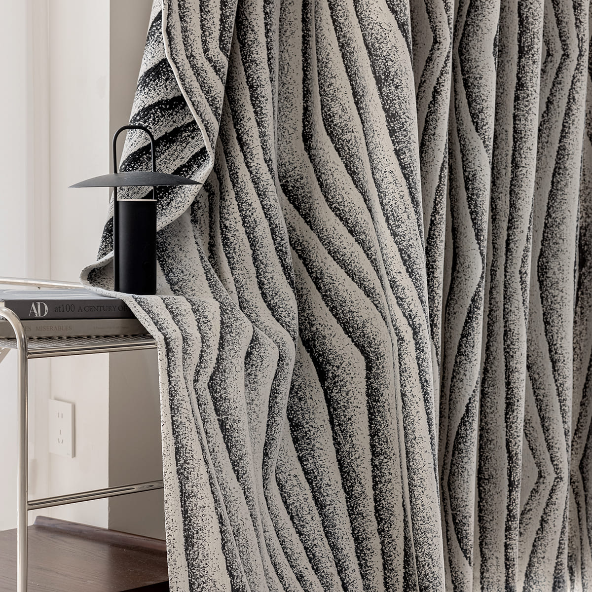 Luxe Beige Grey Speckled Wavy Chenille Jacquard Curtains