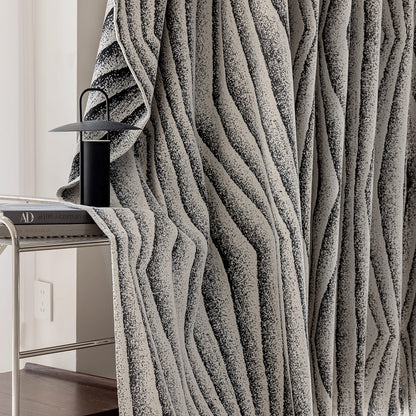 Luxe Beige Grey Speckled Wavy Chenille Jacquard Curtains