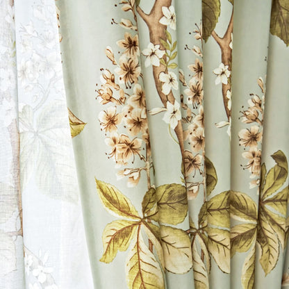 Misty Green Cottage Chestnut Floral Curtains
