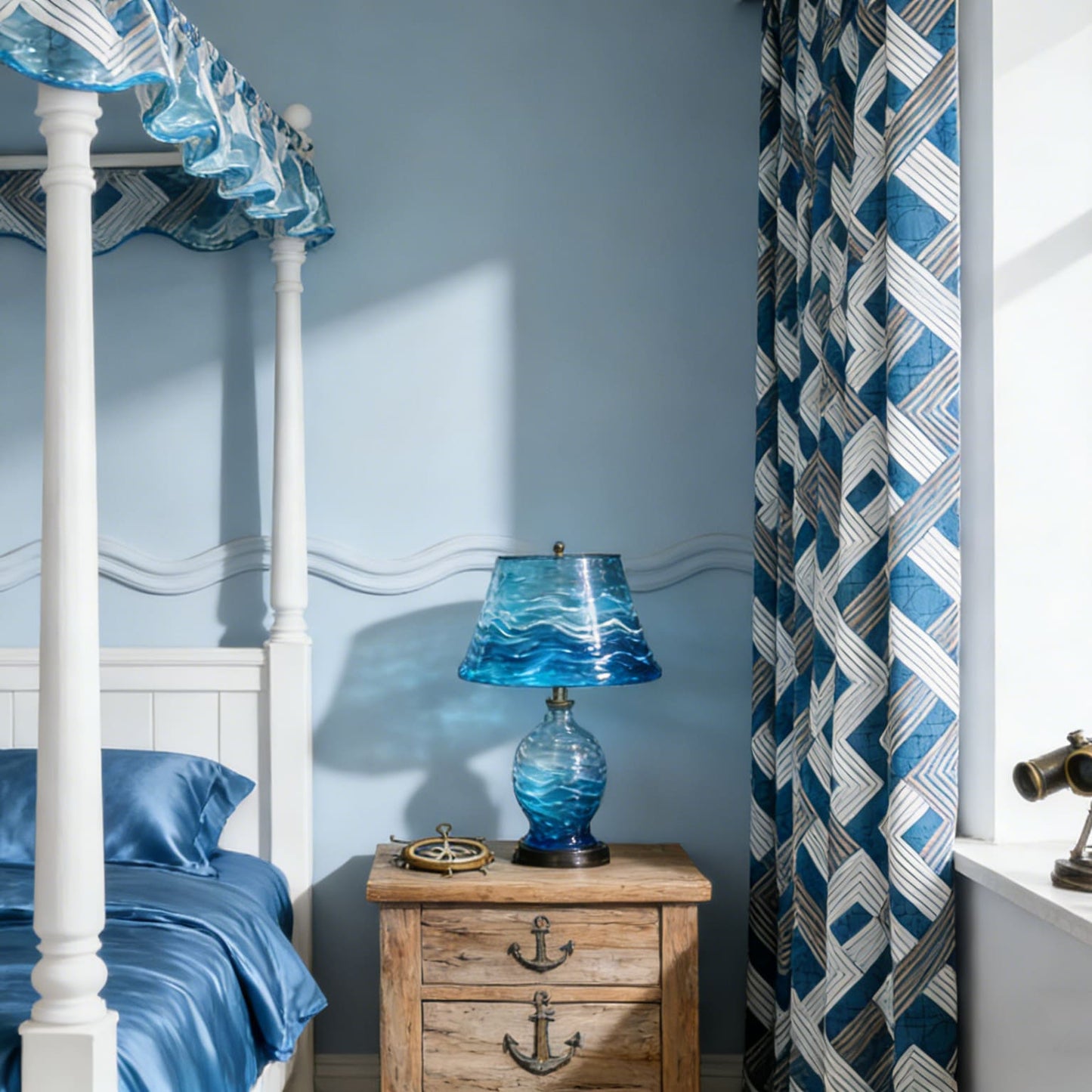 Preppy Coastal Geometric Chevron Curtain