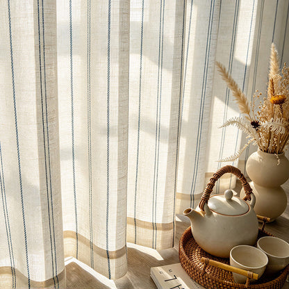 Rideaux transparents rayés gris jaune pour chambre/salon 2 panneaux