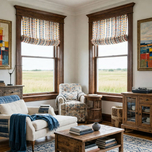 Bohemian Style Cotton Linen Balloon Shade Curtains with Pom Pom Trims Drapes