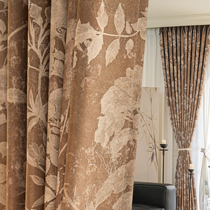 Warm Taupe French Country Antique Floral Curtain Panels