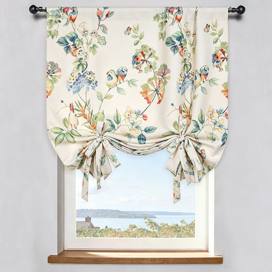 Country Parrot Flower Curtains Pastoral Natural Balloon Shade