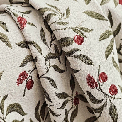 Olive Green Leaf & Red Berry Cream Base Curtains