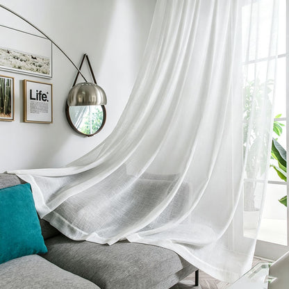 Airy White Textured Cross‑Hatch Sheer Voile Curtains Minimalist Transitional Decor