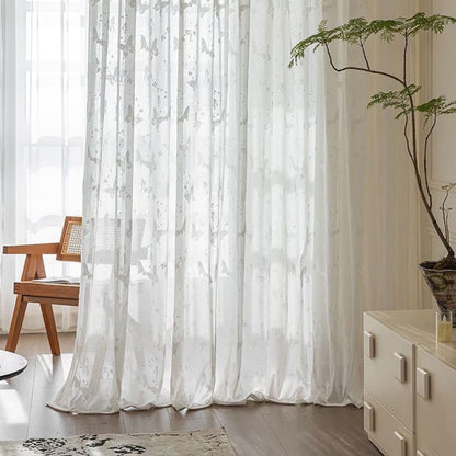 3D Relief Butterfly Ethereal White Sheer Curtains Pinch Pleat Voiles