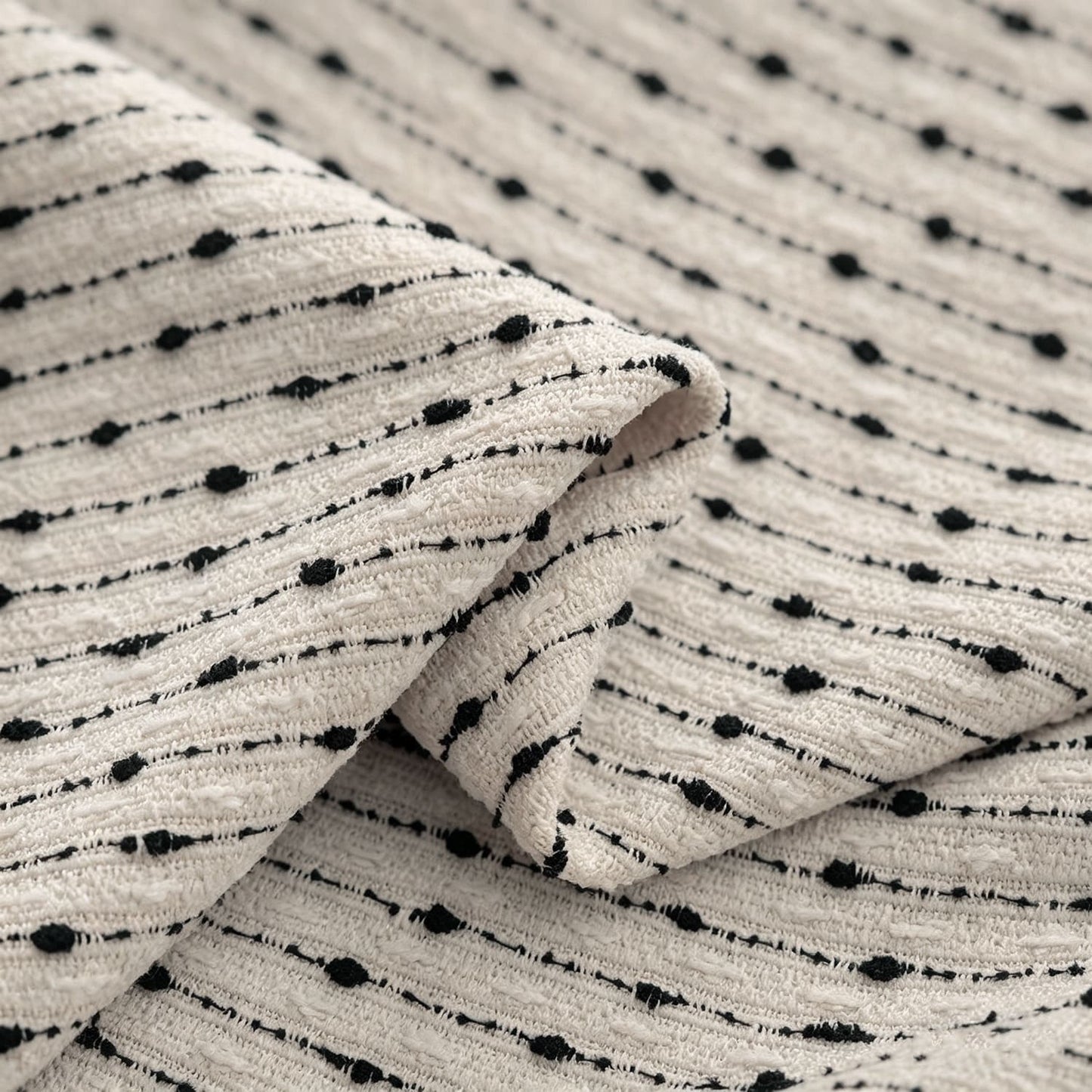 Minimalist Beige & Black Vertical Dot Striped Curtains