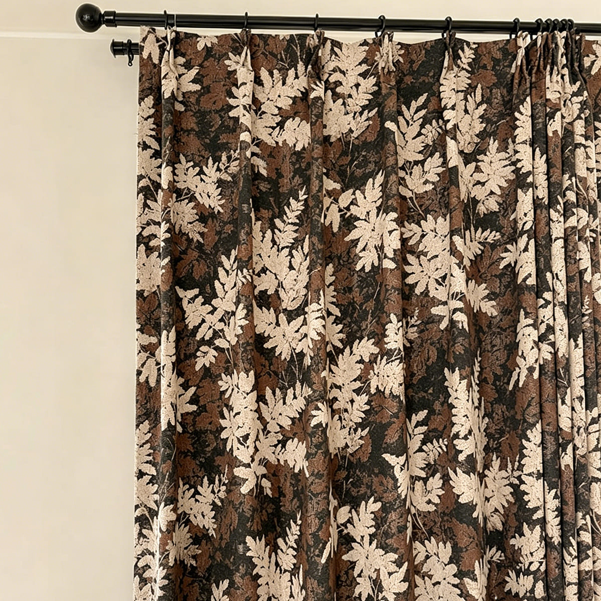 Wabi-Sabi Mid-Tone Brown Foliage Jacquard Curtains