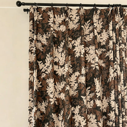 Wabi-Sabi Mid-Tone Brown Foliage Jacquard Curtains