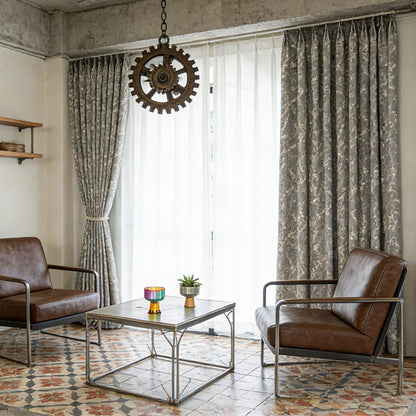 Cozy Living Soft Taupe Printed Subtle Blossom & Vine Curtain