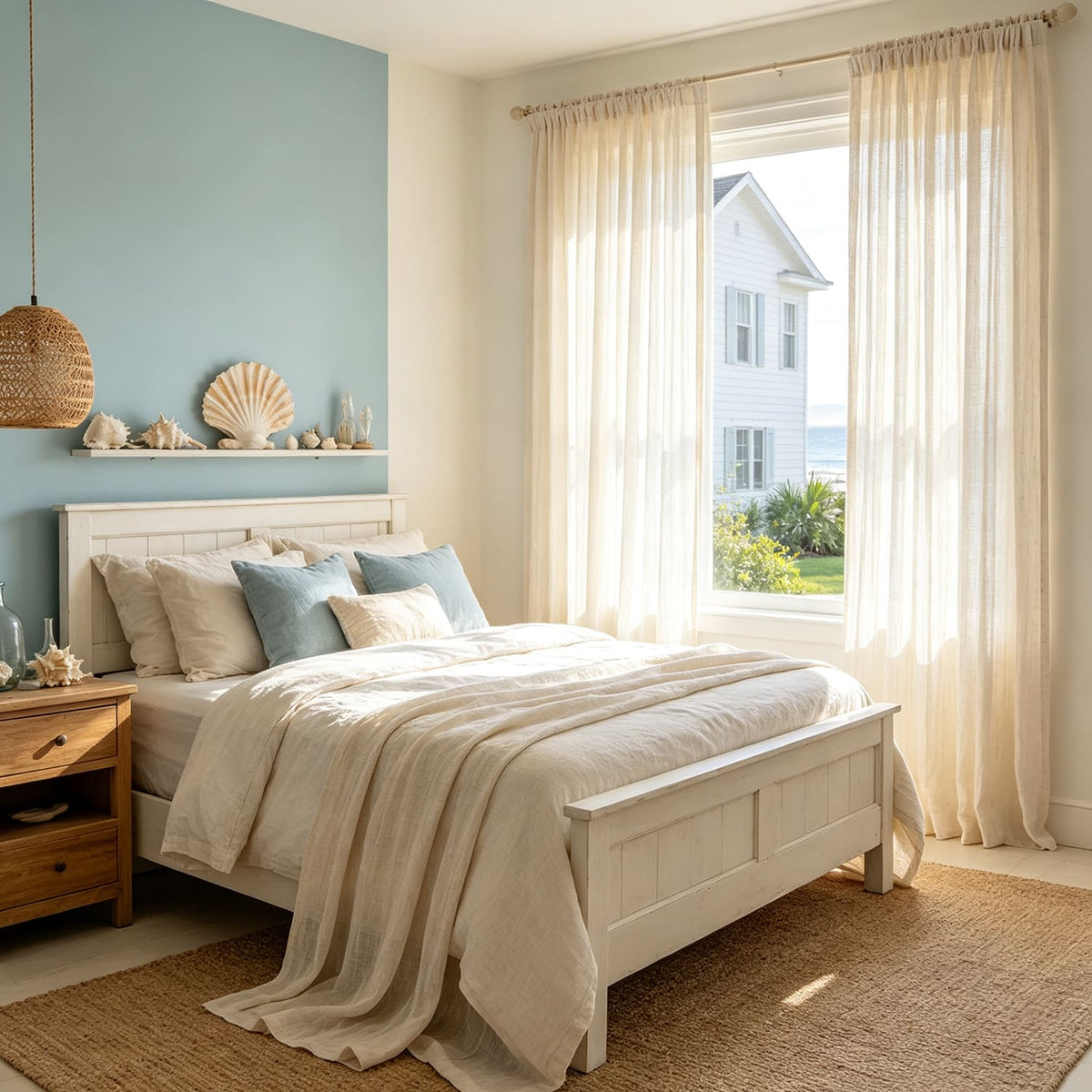 Linen Sheer Curtains Striped Voile for Living Room 2 Panels