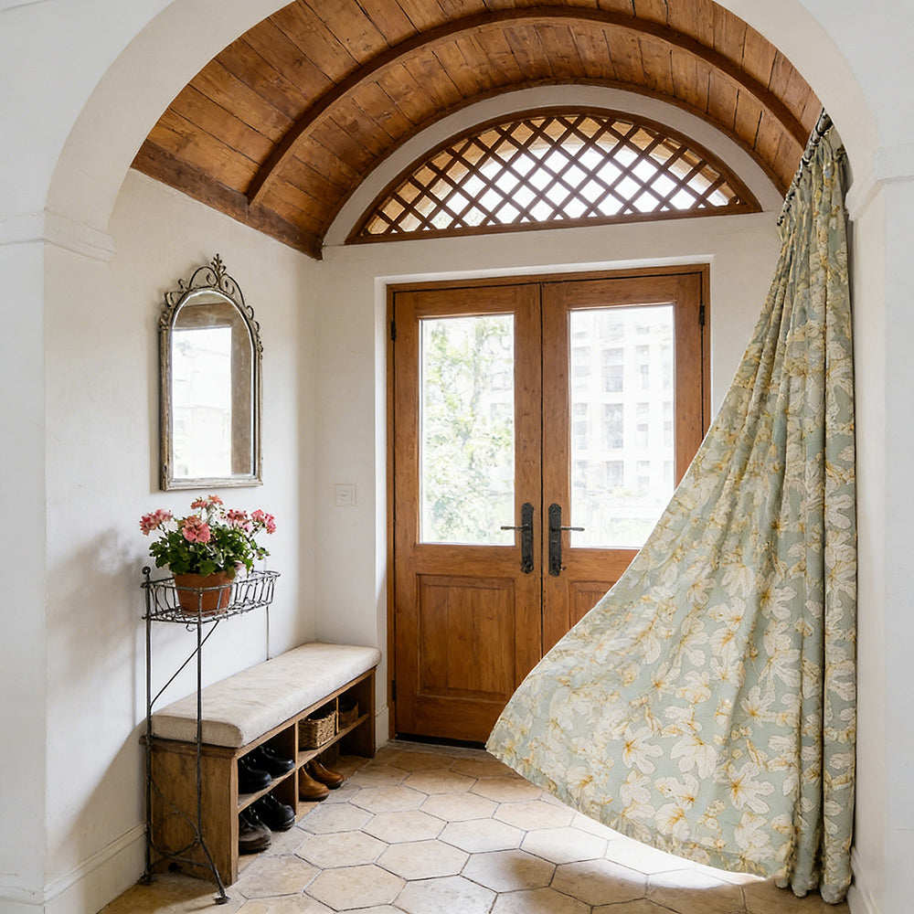 Stone Blue Fig Leaf Curtains Art Painting Living Room Darkening Drapes