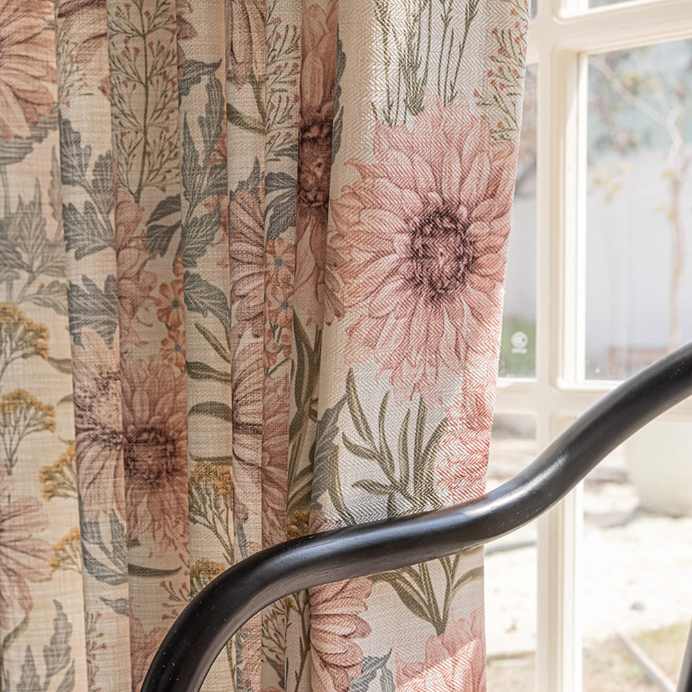 Vintage Country Beige Pink Daisy Floral Curtains