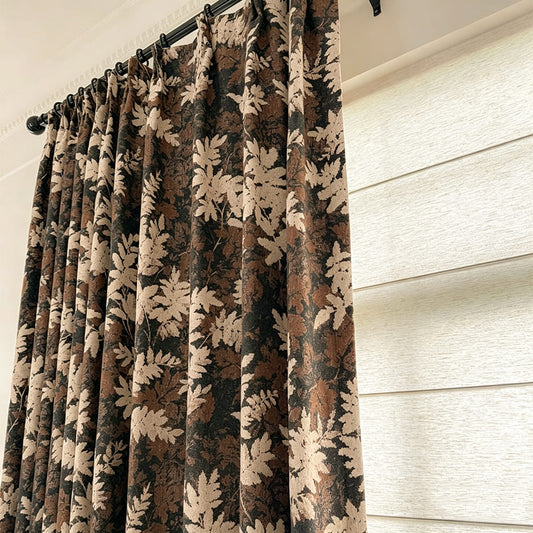 Wabi-Sabi Mid-Tone Brown Foliage Jacquard Curtains