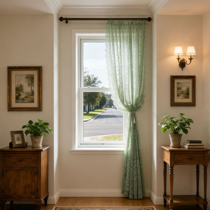 Charming Mint Green Lace Ruffled Sheer Curtains
