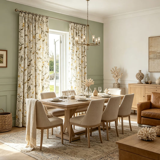 Garden Mustard Gray Birds Yellow Blossom Pinch Pleat Curtain Panels
