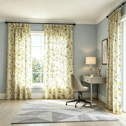 Spring Garden Magnolia Blossom Off‑White Curtains