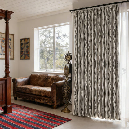 Luxe Beige Grey Speckled Wavy Chenille Jacquard Curtains