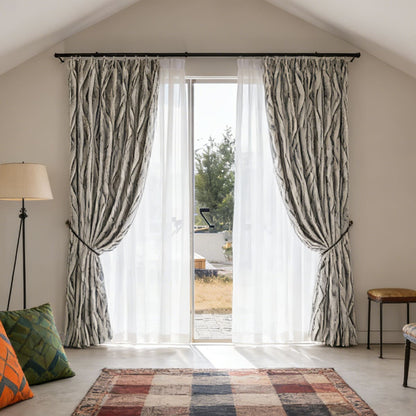 Luxe Beige Grey Speckled Wavy Chenille Jacquard Curtains