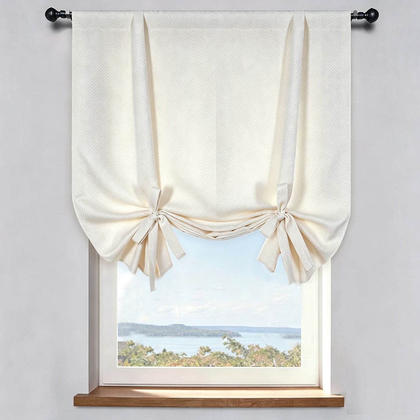 Cream White Chenille Jacquard Herring Bone Balloon Shade Curtains
