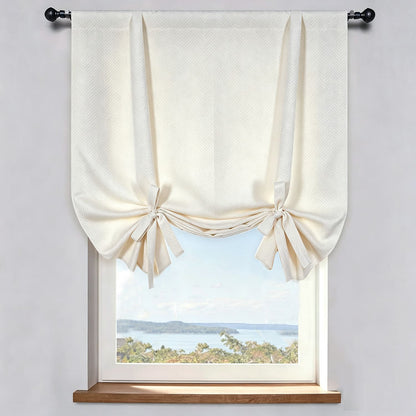 Cream White Chenille Jacquard Herring Bone Balloon Shade Curtains