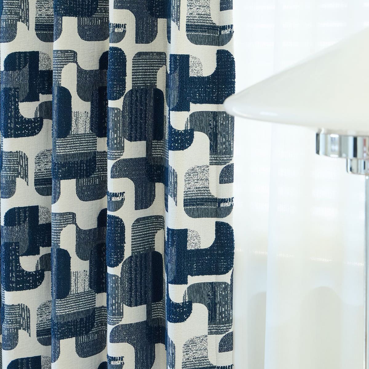 Soft Touch Indigo Blue Geometric Jacquard Curtains