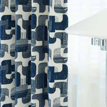 Soft Touch Indigo Blue Geometric Jacquard Curtains