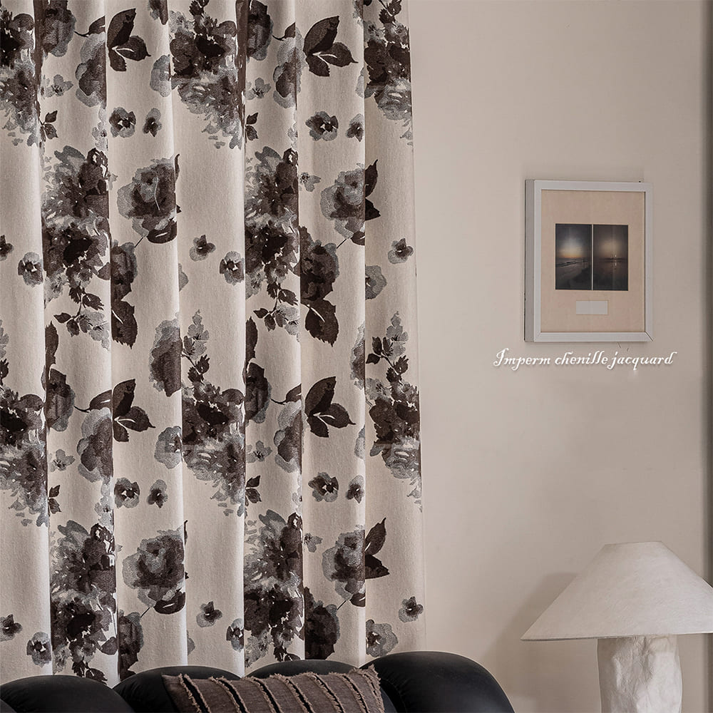 Retro Gray Ink Rose Jacquard Curtain Artistic Chenille