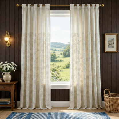 Natural Linen Rope Embroidery Flower Unique Curtains Drapes