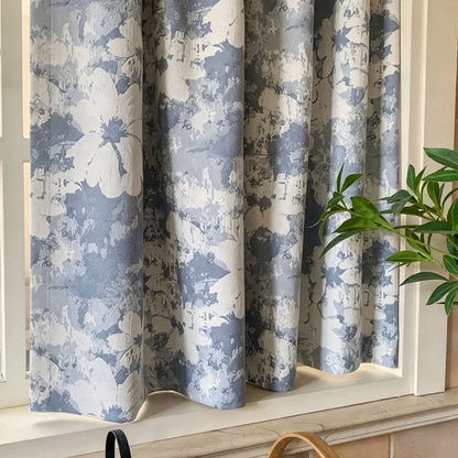 Rideaux à motifs géométriques bleus pour chambre à coucher