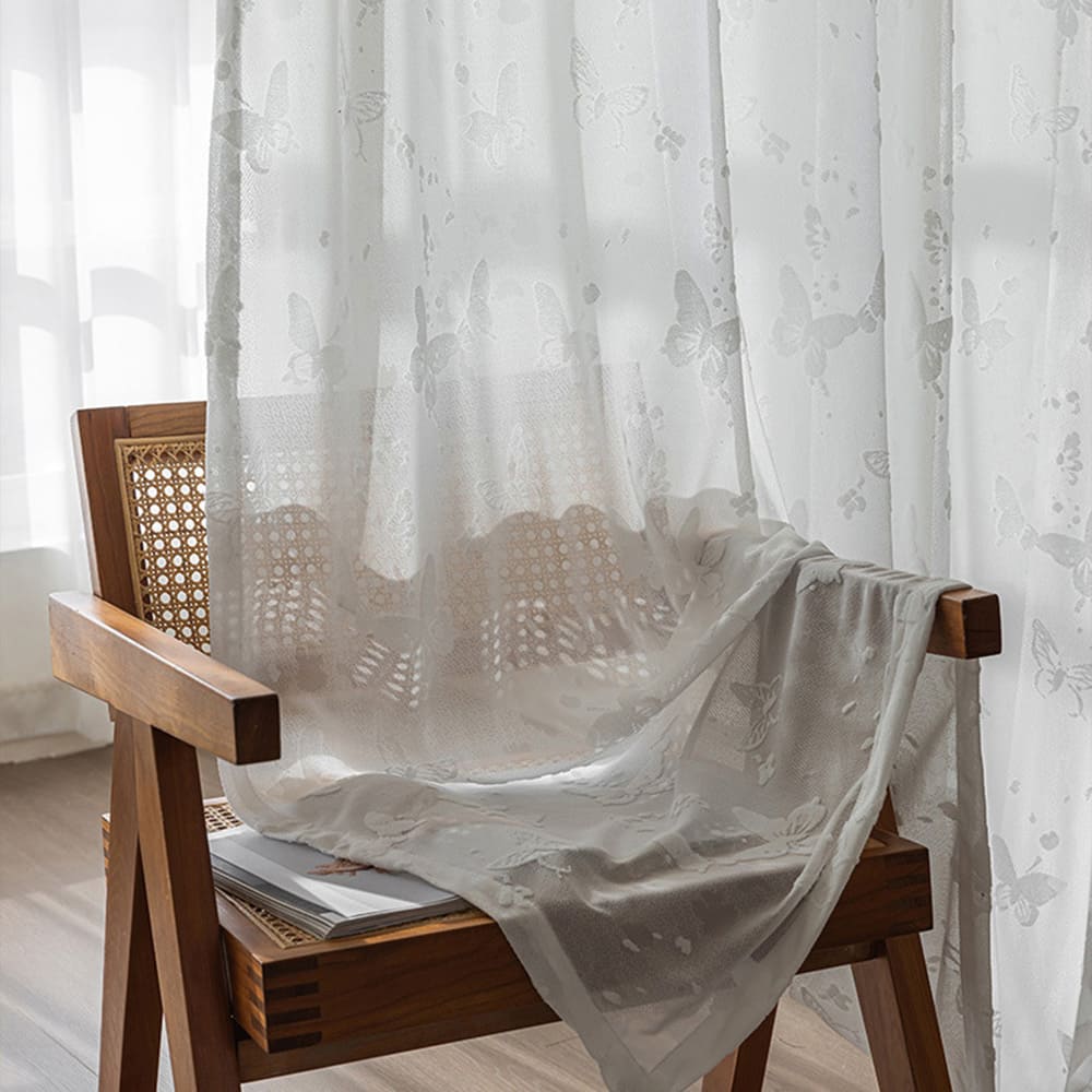 3D Relief Butterfly Ethereal White Sheer Curtains Pinch Pleat Voiles
