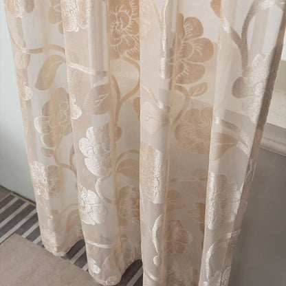 Beige Ciselé Velvet Jacquard Floral Sheer Curtains