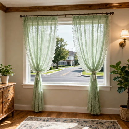 Charming Mint Green Lace Ruffled Sheer Curtains