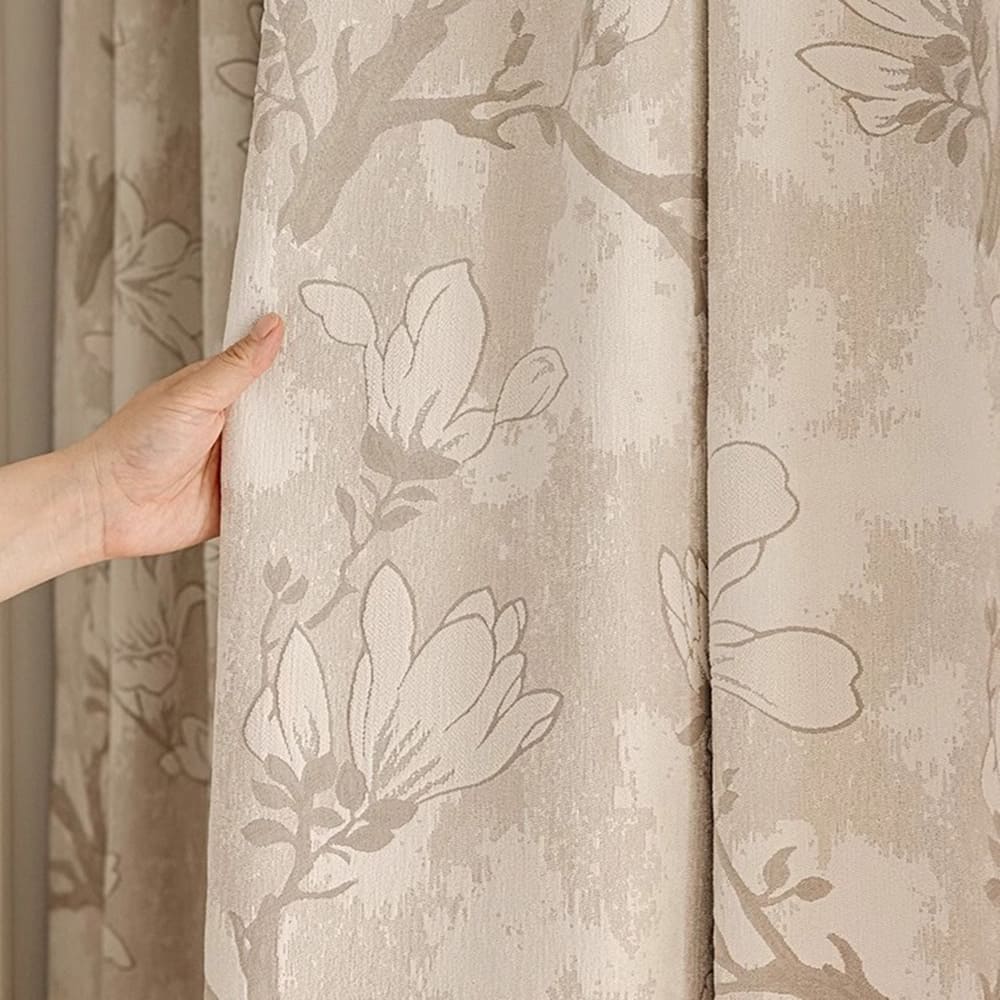 Double Sided Chenille Magnolia Floral Jacquard Curtains for Living Room