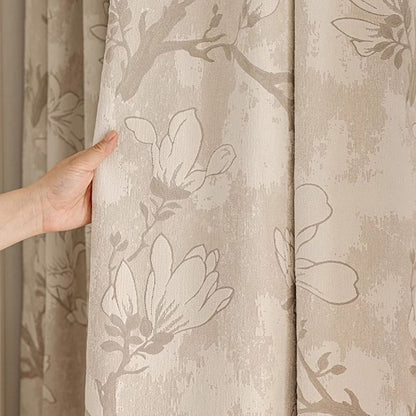 Double Sided Chenille Magnolia Floral Jacquard Curtains for Living Room