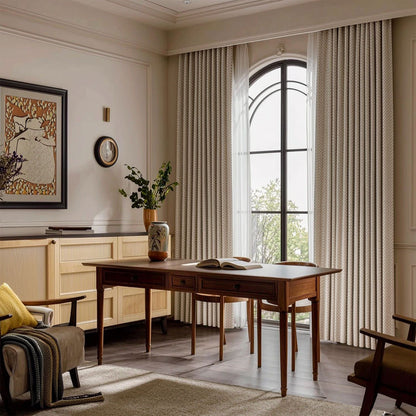 Minimalist Beige & Black Vertical Dot Striped Curtains