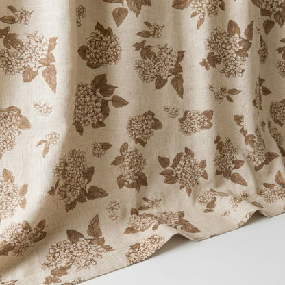 Vintage Brown Natural Linen Hydrangea Print Curtains