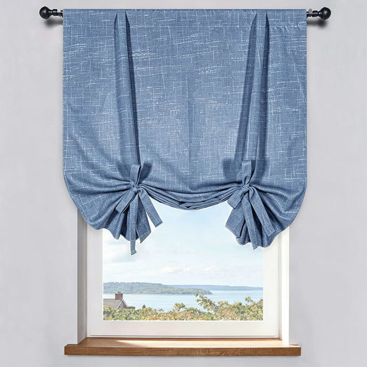 Ocean Mist Blue Balloon Shade Curtains Rough Grainy Texture Drapes