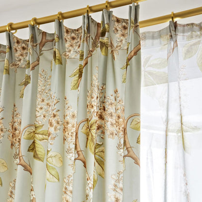 Misty Green Cottage Chestnut Floral Curtains
